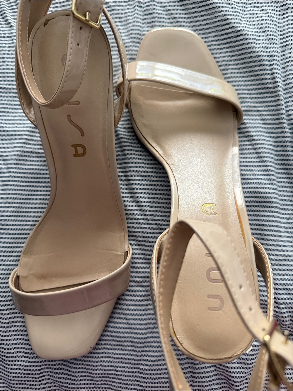 Unisa Beige Patent Ankle-Strap Sandals